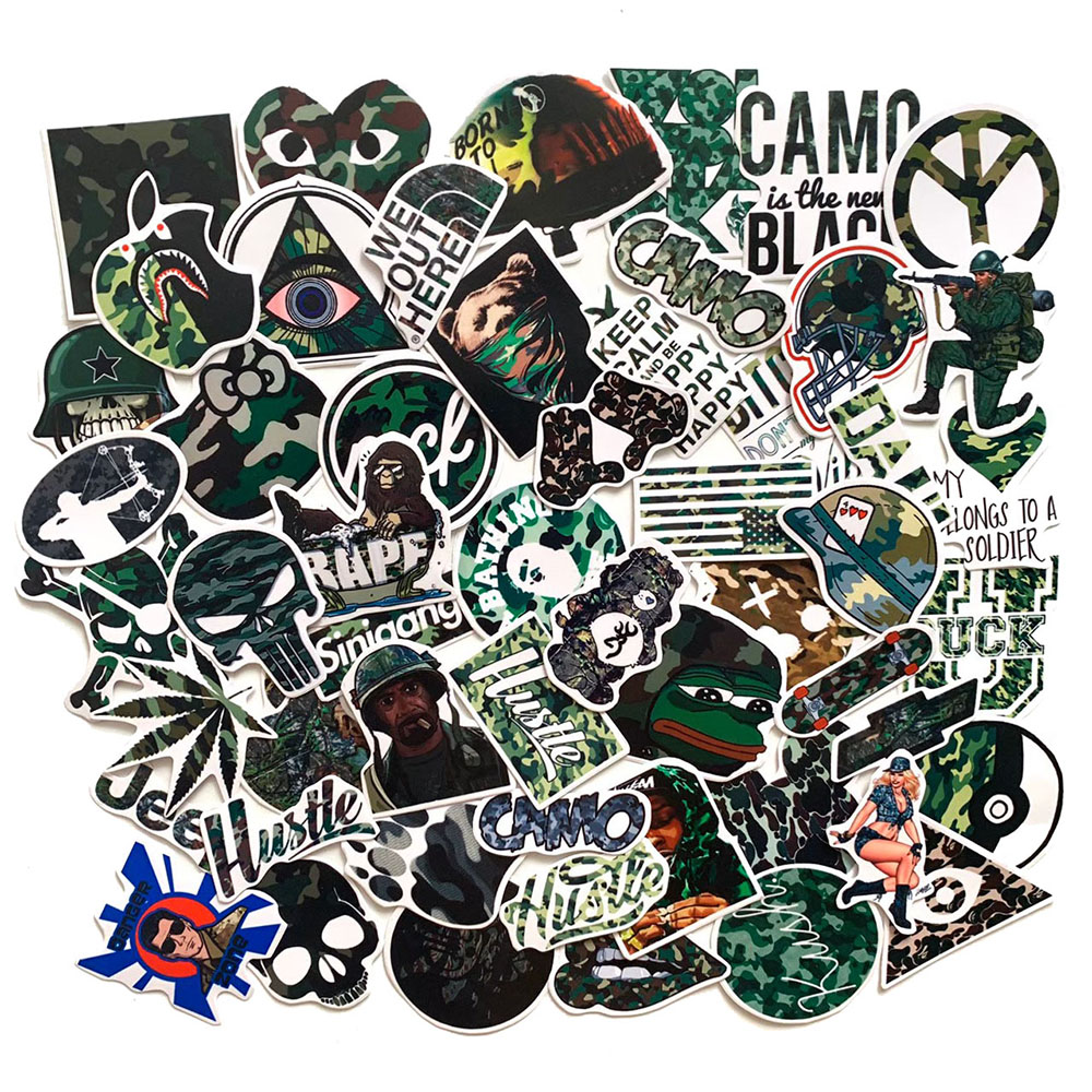 50 Sticker Camo Hình Dán Chủ Đề Camouflage Rằn Ri Họa Tiết Quân Đội Cực Ngầu Chống Nước Decal Chất Lượng Cao Trang Trí Va Ly Du Lịch Xe Đạp Xe Máy Xe Điện Motor Laptop Nón Bảo Hiểm Máy Tính Học Sinh Tủ Quần Áo Nắp Lưng Điện Thoại