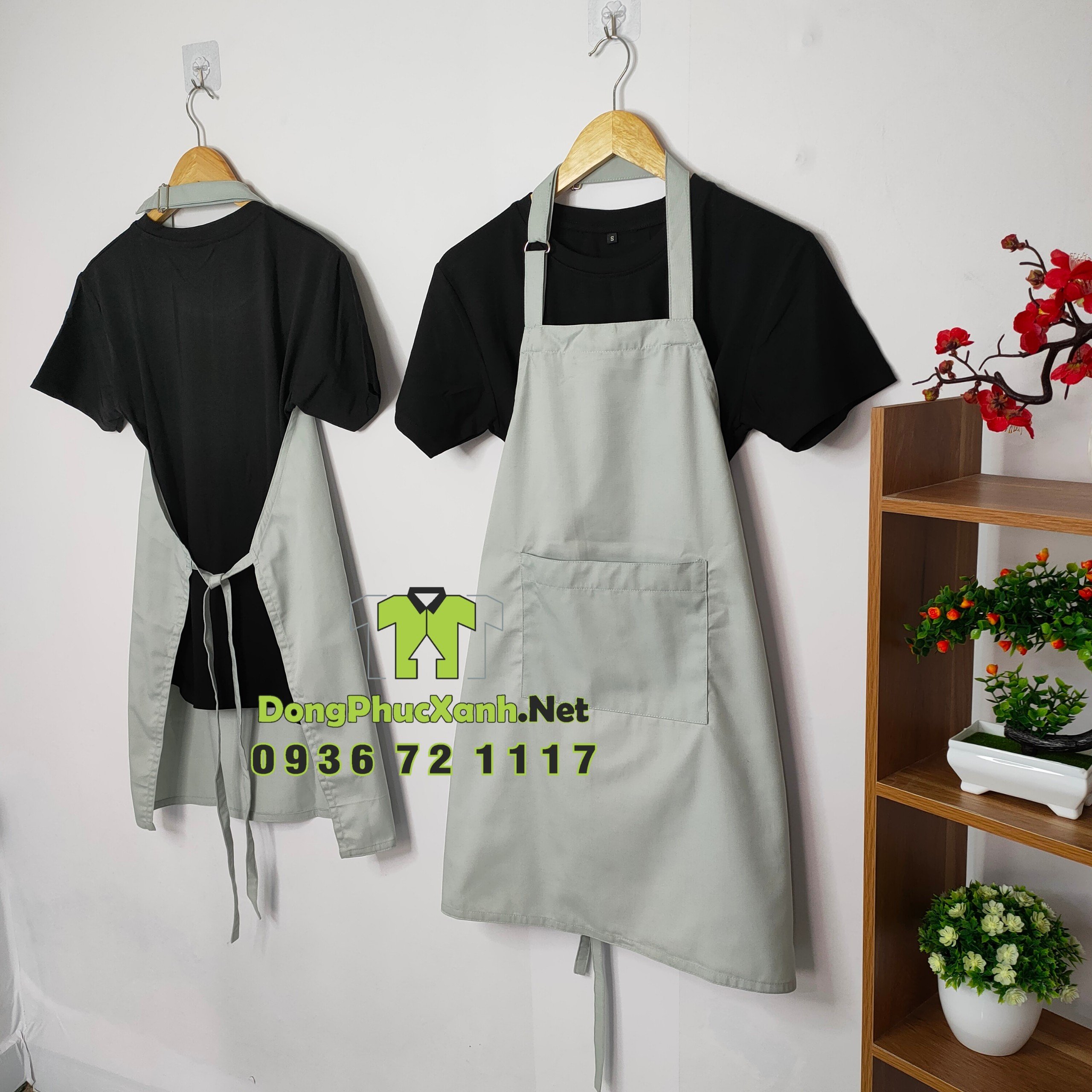 Tạp Dề Màu Ghi Xám Chất Vải Đẹp Làm Đồng Phục Nhân Viên