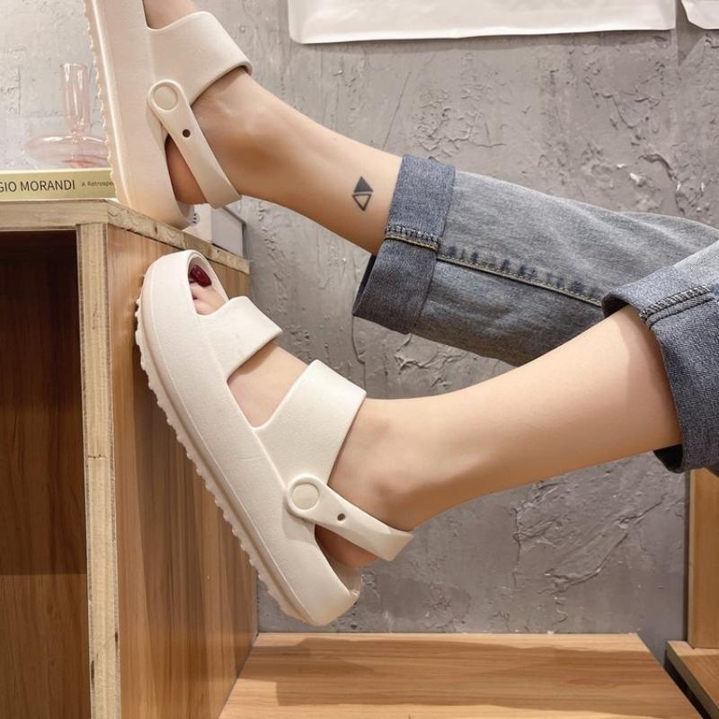 Dép nữ, nam Sandal bánh mì đế cao 2 màu đen trắng size kép 36-43