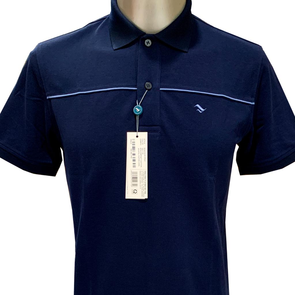 Viettien - Áo thun nam có cổ sọc ngang ngực Xanh navy 6S3010 Regular - Màu xanh navy