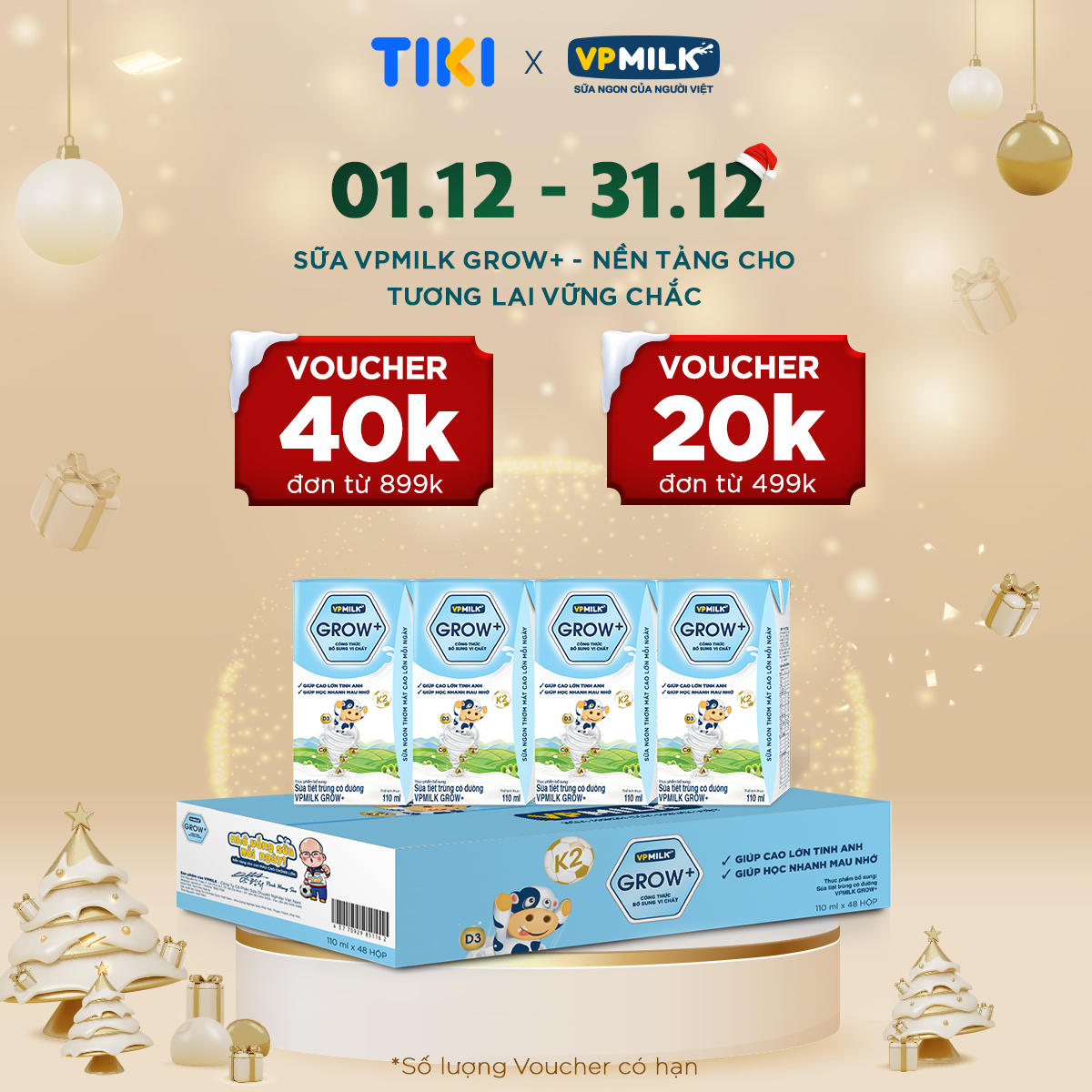 Sữa Tiệt Trùng Có Đường VPMilk Grow+ Hộp 110ml