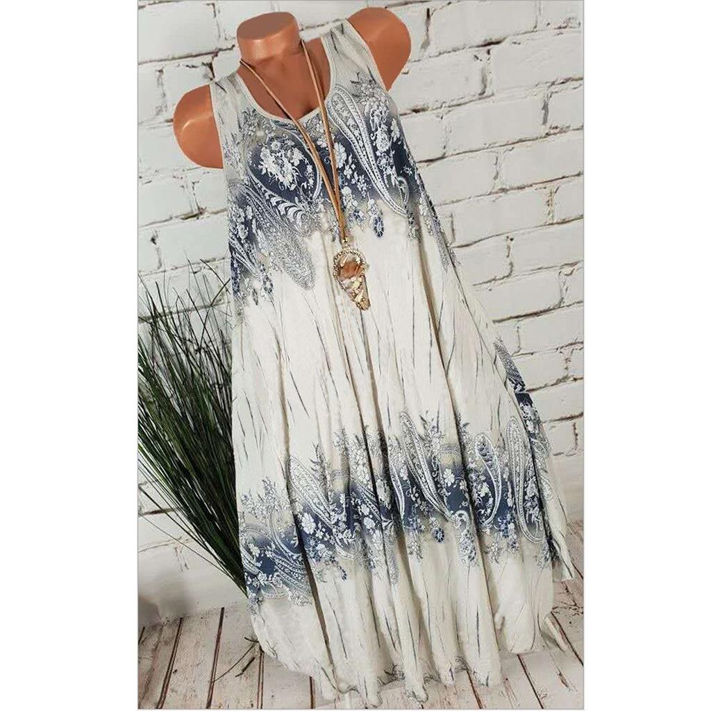 Ladies Summer Flower Plus Size Sleeveless Swing T-Shirt Beach Cover Up Dress