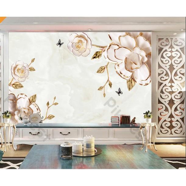 Tranh dán tường Hoa mẫu đơn hiện đại, tranh dán tường 3d hiện đại MS689433