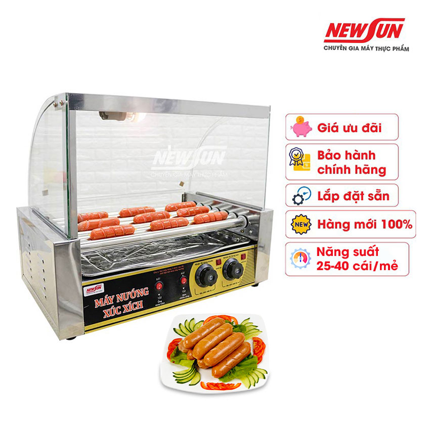 Máy nướng xúc xích 7 thanh kính cong NEWSUN - Bảo hành 12 tháng, Năng suất cao , tiết kiệm điện năng - Hàng chính hãng
