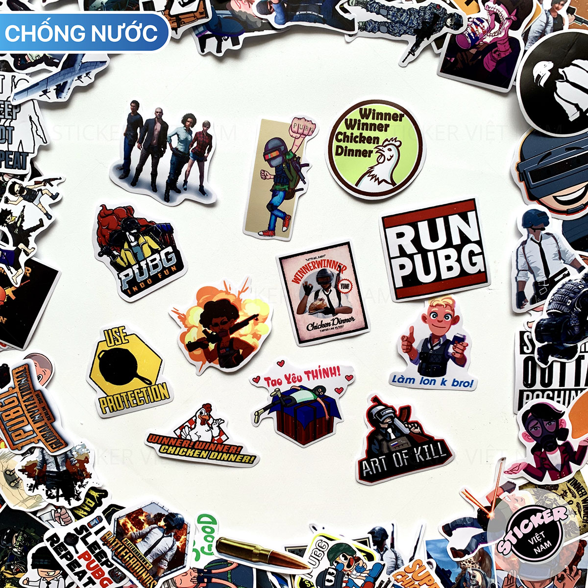 Sticker PubG - Player Unknown's Battlegrounds Mobile - Chất Liệu PVC Chất Lượng Cao Chống Nước - Kích Thước 4-8cm