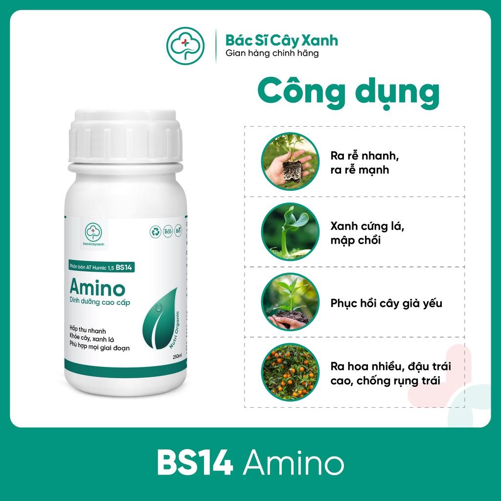 Phân bón lá Humic Amino bổ sung vi lượng giúp cây khoẻ, xanh lá, mập chồi, nhú đọt BS14 250ml NSX Bacsicayxanh