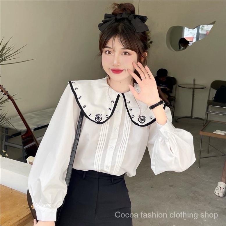 Áo sơ mi tiểu thư chất thô mịn mát- Áo dài tay cổ cách điệu siêu xinh_313 ulzzang nữ tính, mầu đen, trắng, be, nâu tây,