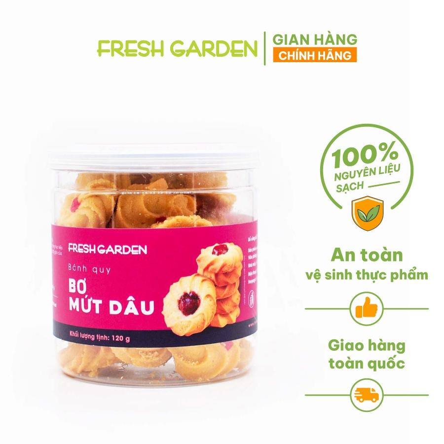 Bánh Quy Bơ Ăn Vặt FRESH GARDEN Vị Mứt Dâu Thơm Lừng Hương Bơ Và Vani Hộp 120g