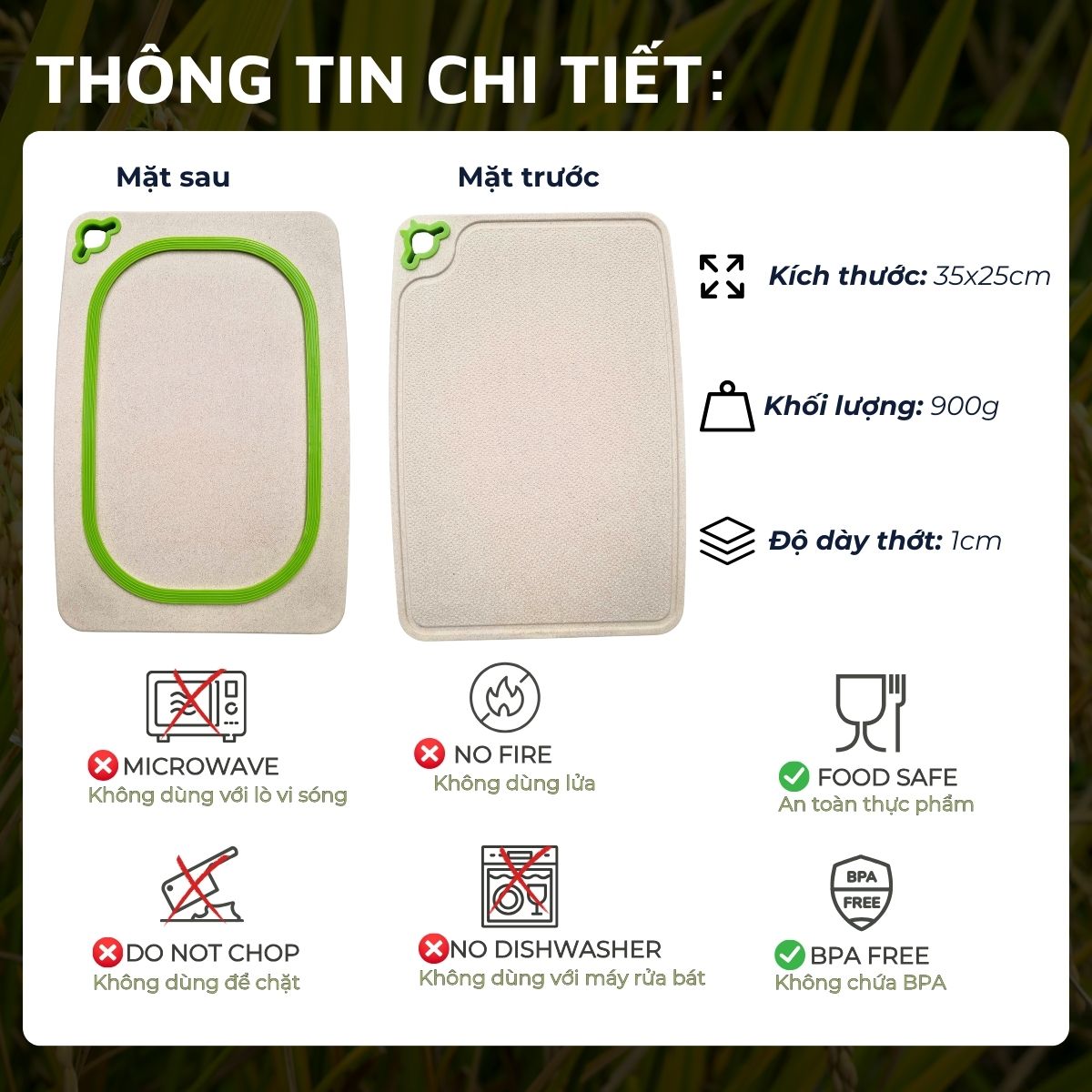 Thớt ricehusk DandiHome chống nấm mốc, an toàn sức khỏe