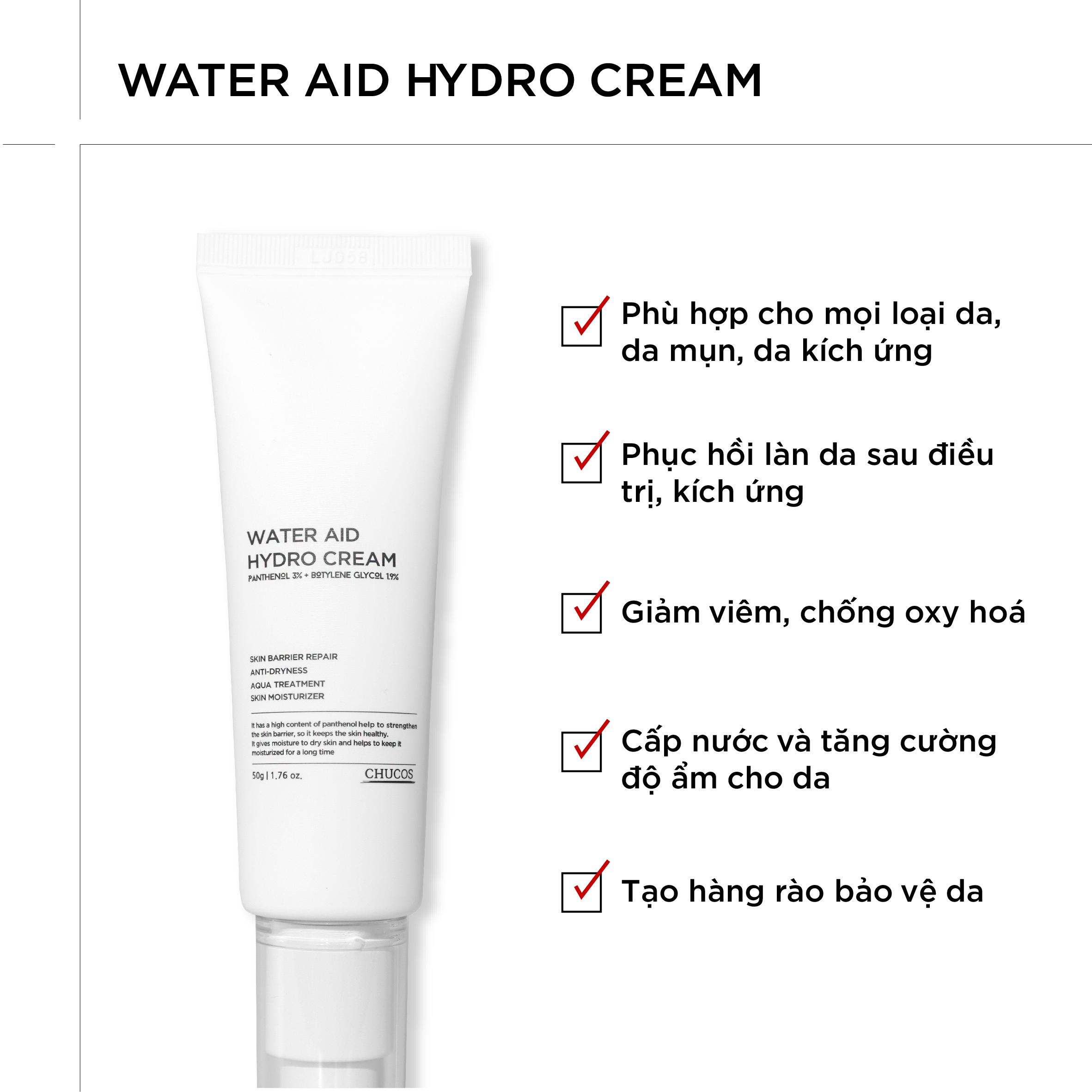 KEM CẤP ẨM VÀ PHỤC HỒI DA CHUCOS WATER AID HYDRO CREAM - DẠNG GEL (50g)