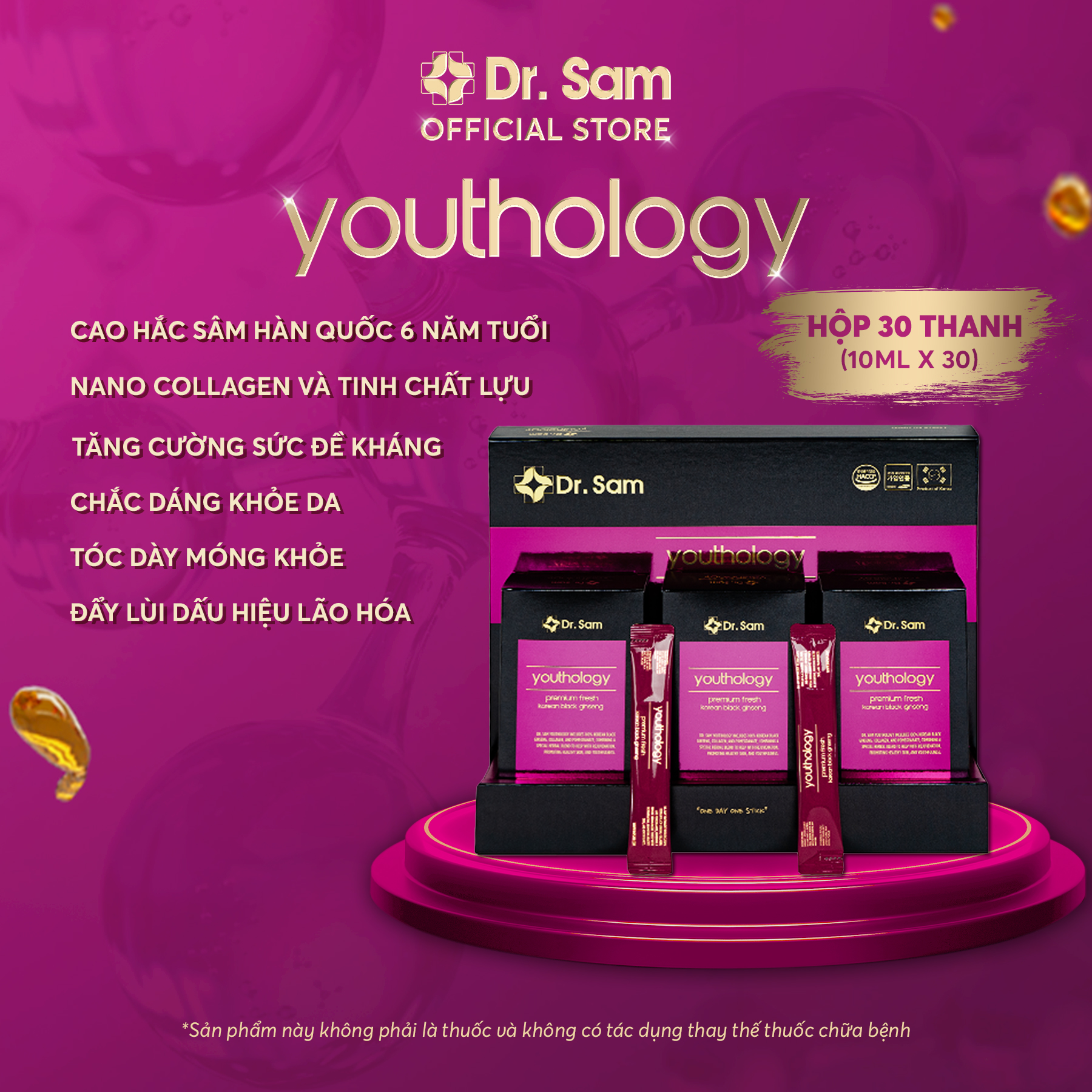 Dr. Sam youthology bổ sung năng lượng tươi trẻ mỗi ngày với hắc sâm Hàn Quốc, nano collagen, tinh chất lựu - 30 góix10ml