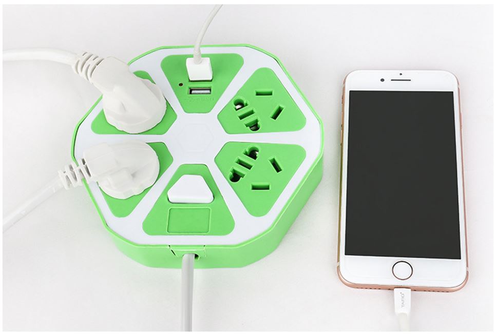 Ổ cắm lục giác đa năng 2500W, tích hợp 2 cổng USB