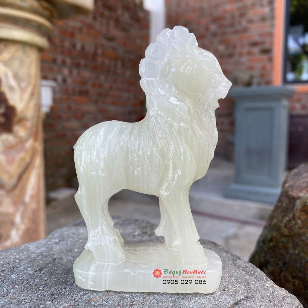 Tượng dê đá 12 con giáp phong thủy đá ngọc Pakistan 10cm đá Non Nước