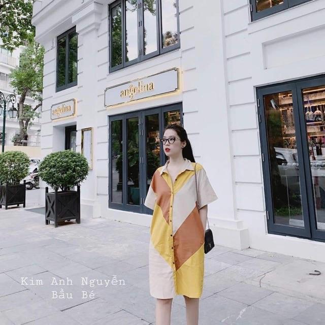 Đầm sơ mi vàng pha màu cá tính