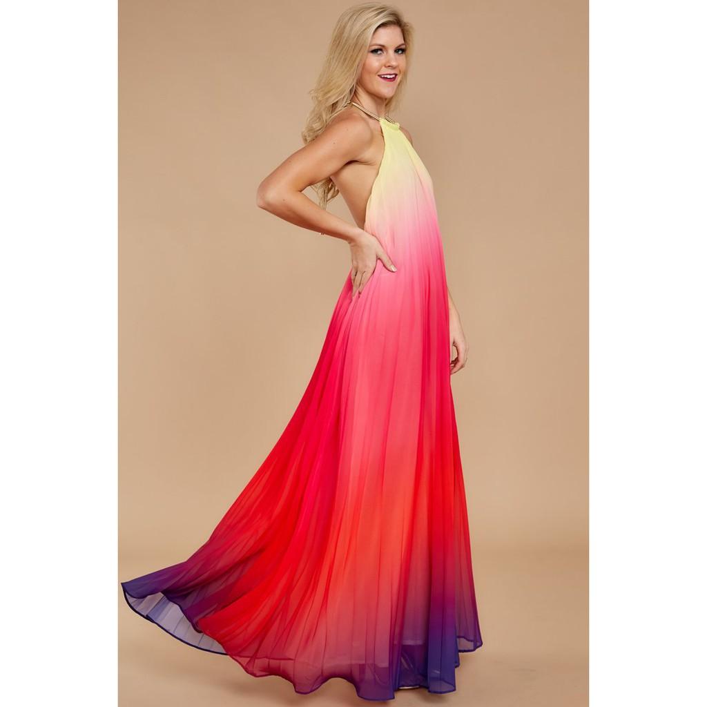 ĐẦM MAXI CỔ YẾM DẬP LY CẦU VỒNG SIÊU HOT