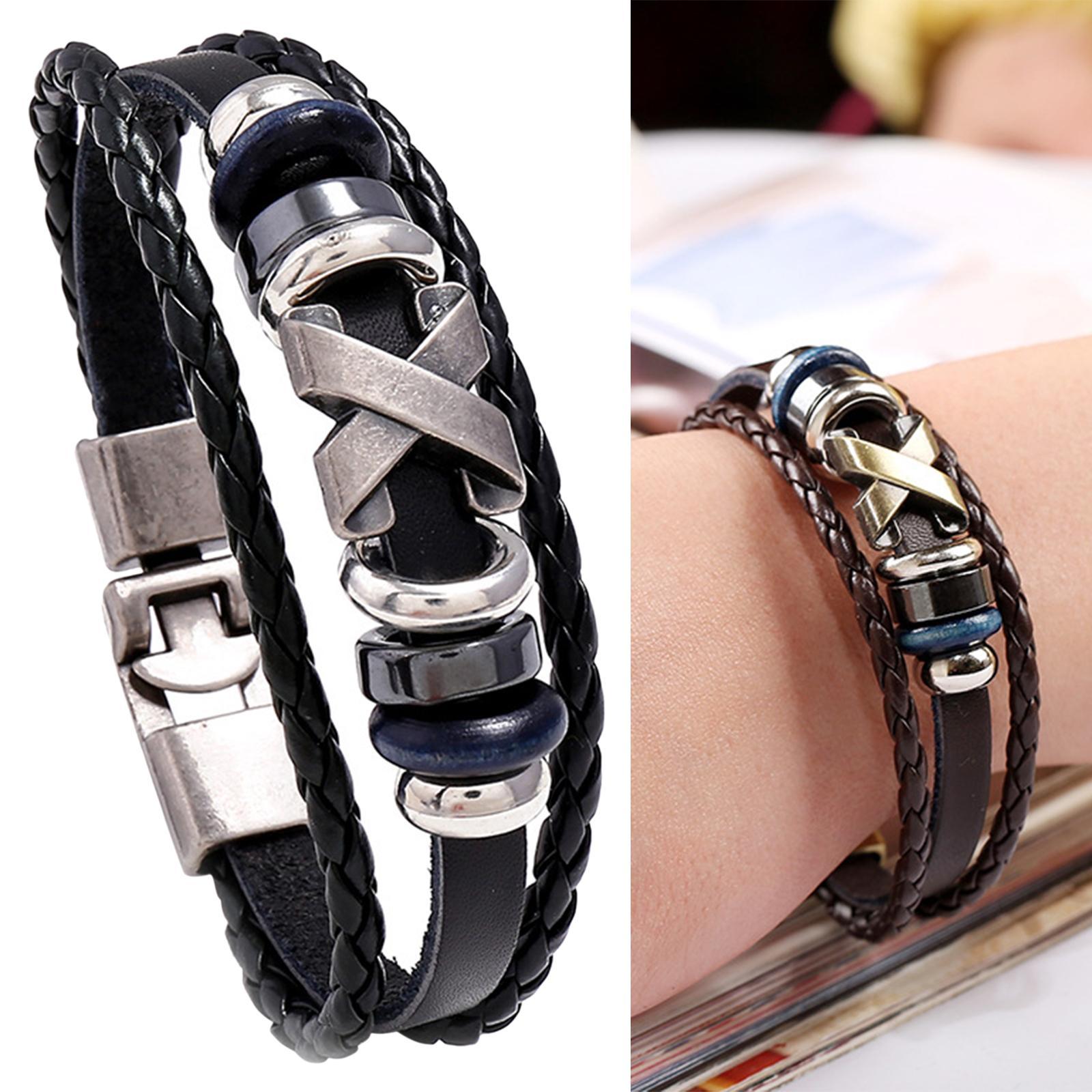 Fashion Braided Leather Bracelet Bangles Rope Multilayered Men Women