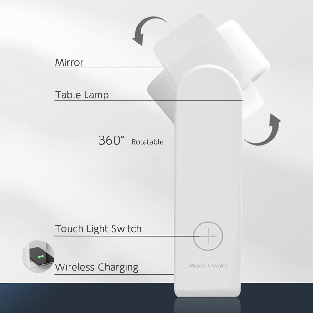 Bộ sạc không dây 5W 3 trong 1 gồm sạc Điện thoại kèm Gương và đèn bàn 6mm