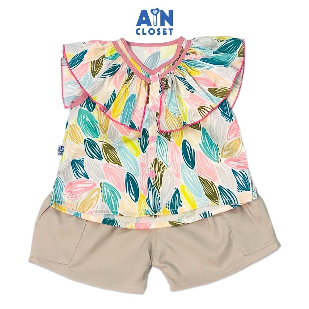 Bộ quần áo ngắn bé gái họa tiết Lá ngũ sắc quần kem - AICDBGTOSXCF - AIN Closet