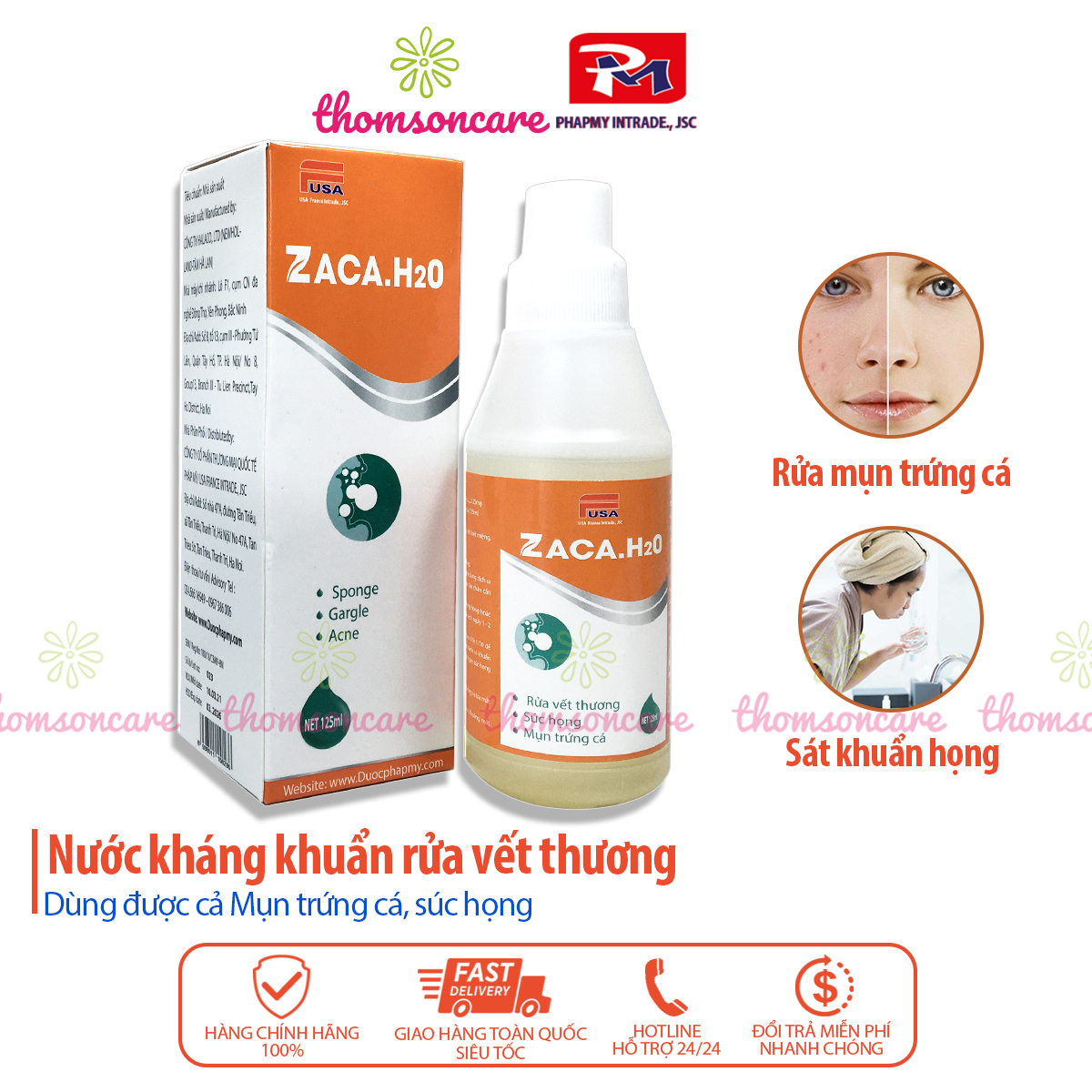 Zaca.H20 - Nước sát trùng, rửa vết thương hở ngoài da, sơ cứu chầy xước tay chân, cồn xát khuẩn