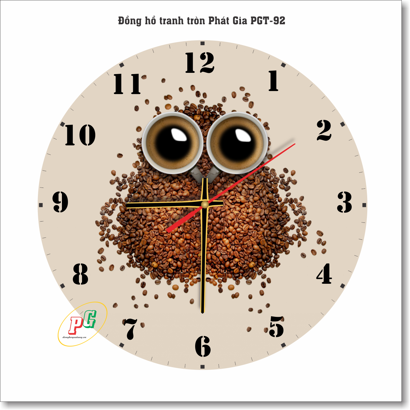 Đồng hồ treo tường, đồng hồ tranh treo tường hoạt hình cà phê, đồng hồ dạng tròn, đồng hồ độc lạ, đồng hồ treo phòng khách, phòng ngủ, nhà bếp, đồng hồ tranh quà tặng Phát Gia PGT38-92
