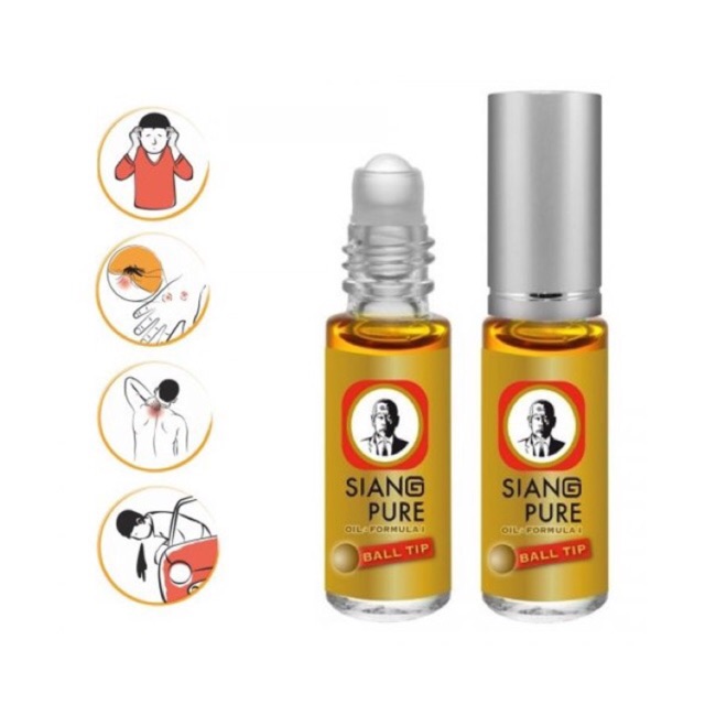 Bộ 6 Chai Dầu gió lăn Siang Pure 3cc ông già Thái Lan / Trắng , Vàng