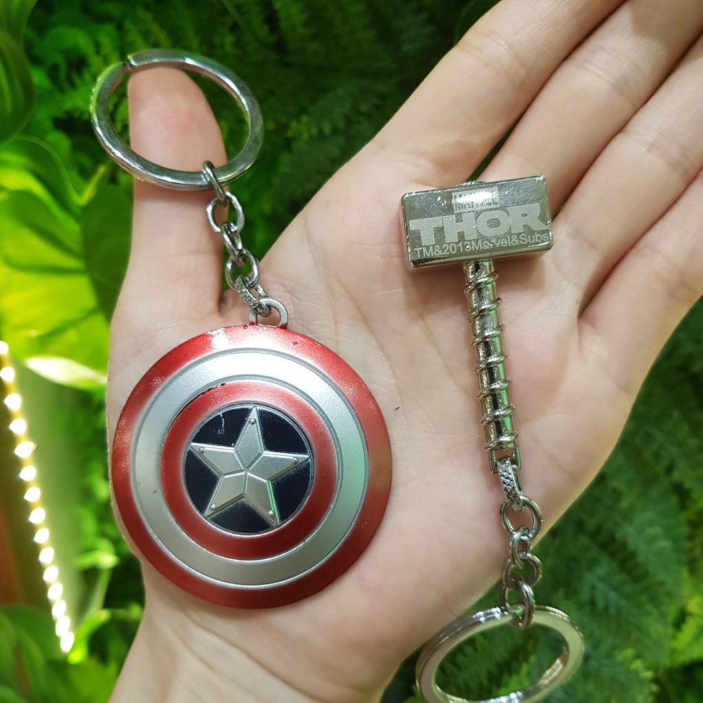 Combo móc chìa khóa Avenger khiên Captain America và búa Thor