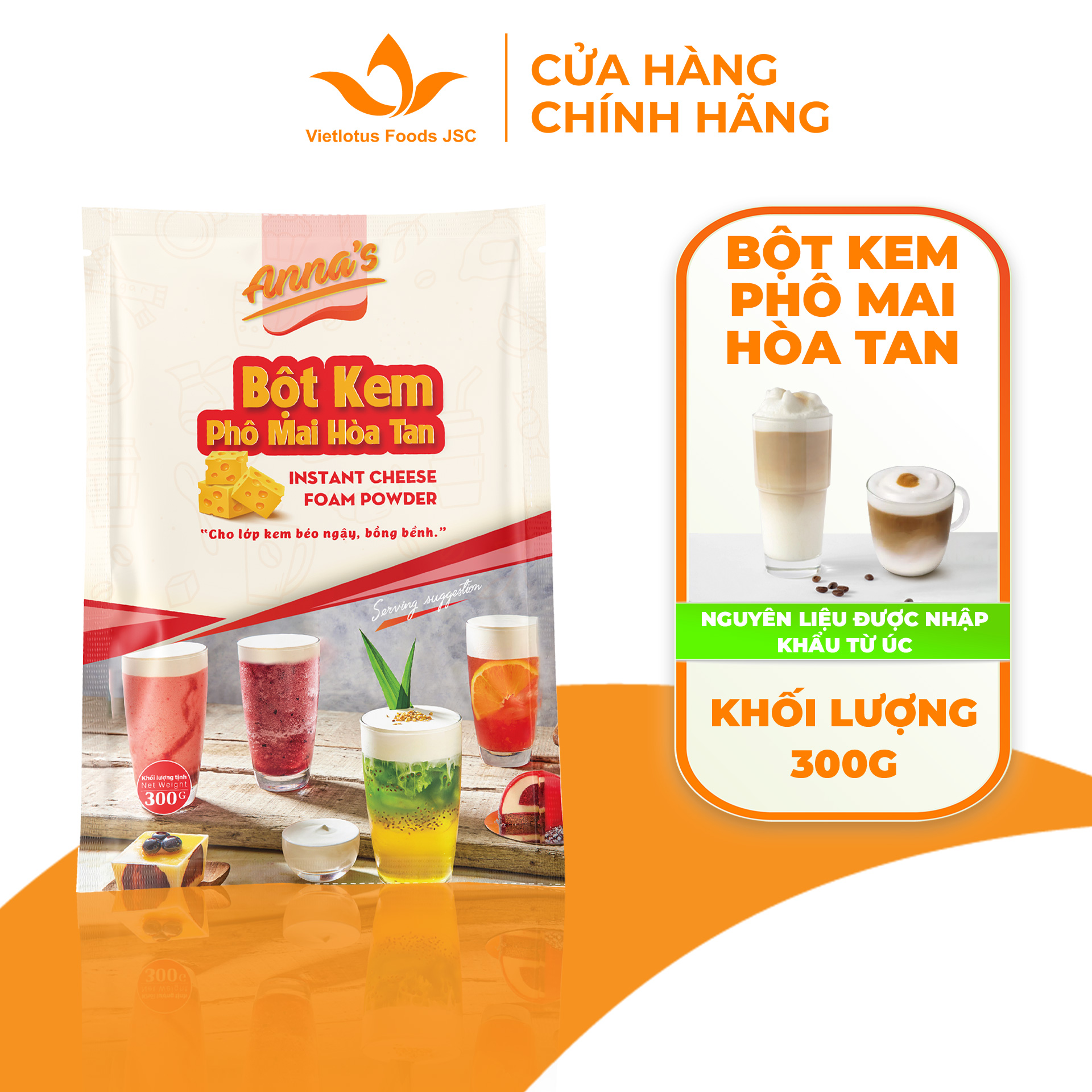 Bột Kem Phô Mai | Túi 300G pha 40 ly - Bột kem pha chế Váng Sữa Kem Cheese Trà sữa, Đồ uống đá xay