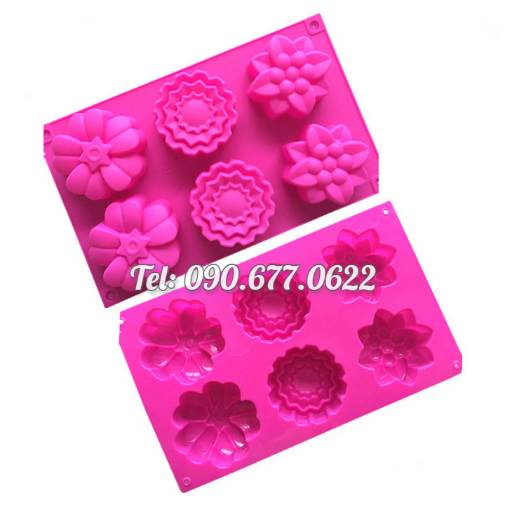 Khuôn silicone làm bánh, rau câu, khuôn trung thu 6 hoa các loại – Mã số 1337