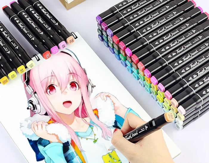 BÚT MÀU MARKER TOUCHCOOL TÚI VẢI CÓ ĐẾ - ĐỦ BỘ 30/40/48/60/80 MÀU, VẼ ANIME PHONG CẢNH - HÀNG CHÍNH HÃNG