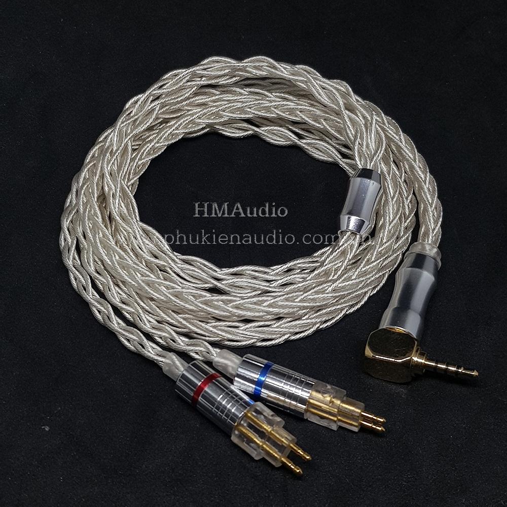 Dây tai nghe đồng mạ bạc OFC 1.2mm tết 8 - Connector Sens HD650 HD600 HD660s HD25 HD580
