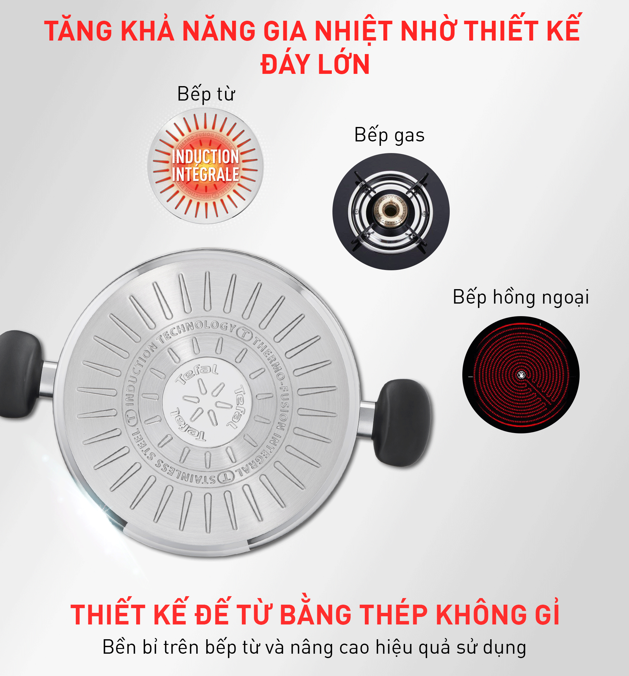 Bộ 3 nồi Inox cao cấp Tefal Primary (nồi cán dài 1.5L, nồi 3L và 5.3L)- Hàng chính hãng