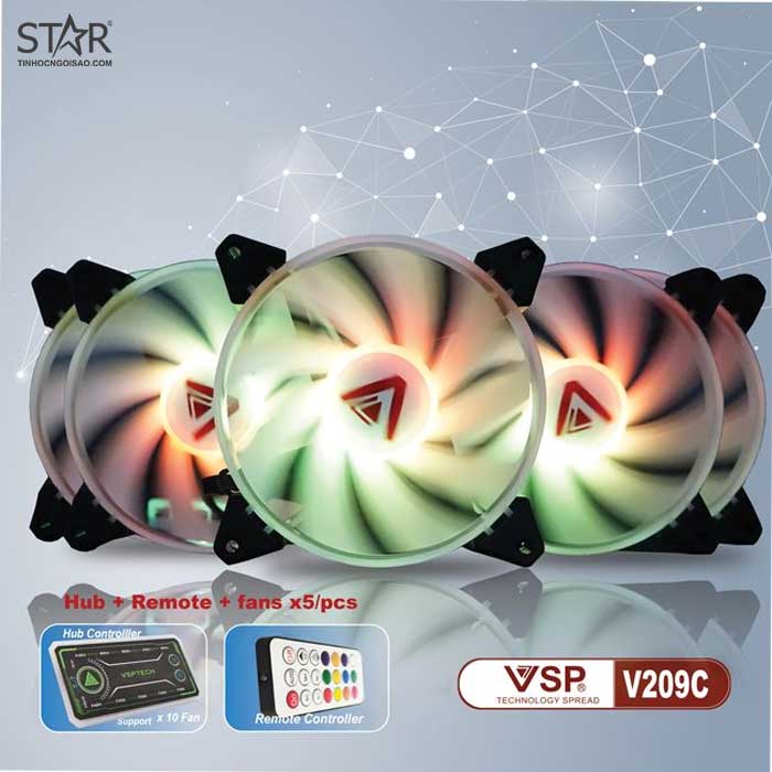 Bộ 5 quạt tản nhiệt VSP V209C LED RGB - Hàng chính hãng