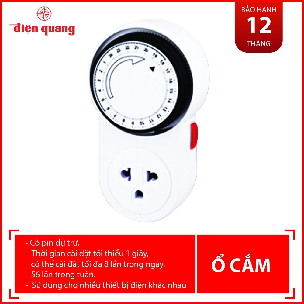 Ổ cắm hẹn giờ Điện Quang ĐQ ESK MT06 WBL 13 (Điều chỉnh cơ, 1 lỗ - 3 chấu, trắng – đen)