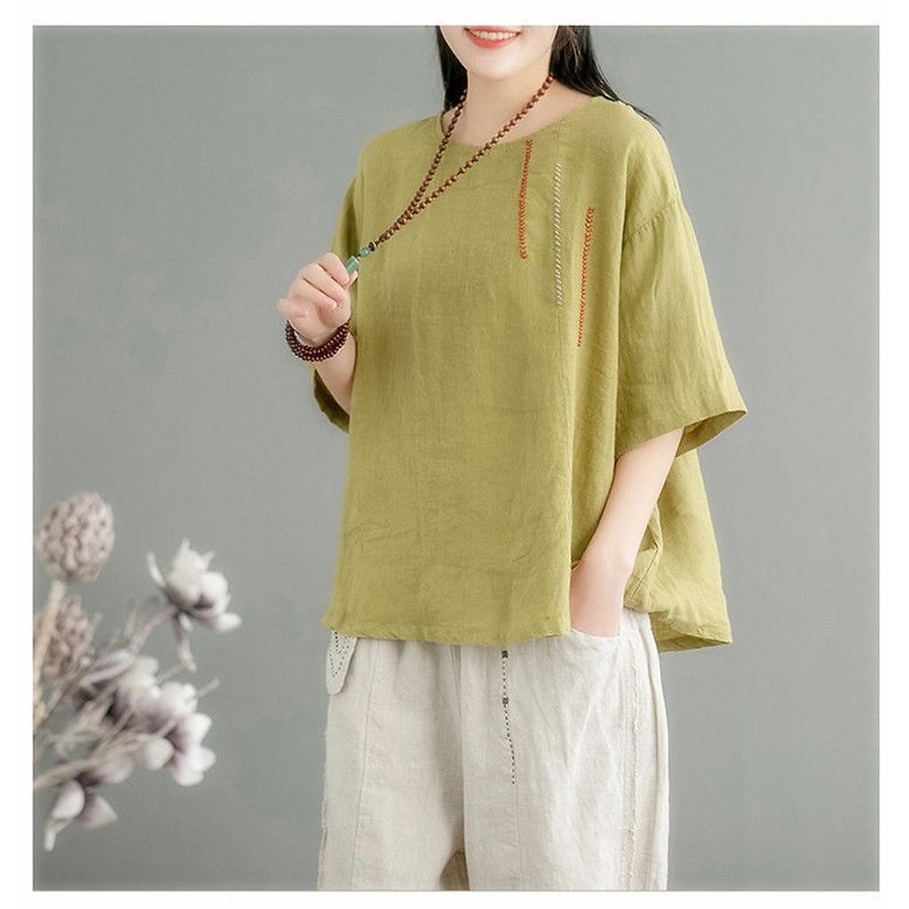 Áo trung niên form rộng fullsize M đến 2XL, áo đũi nữ thêu hoa họa tiết dễ mix đồ mẫu mới Đũi Việt ALE17