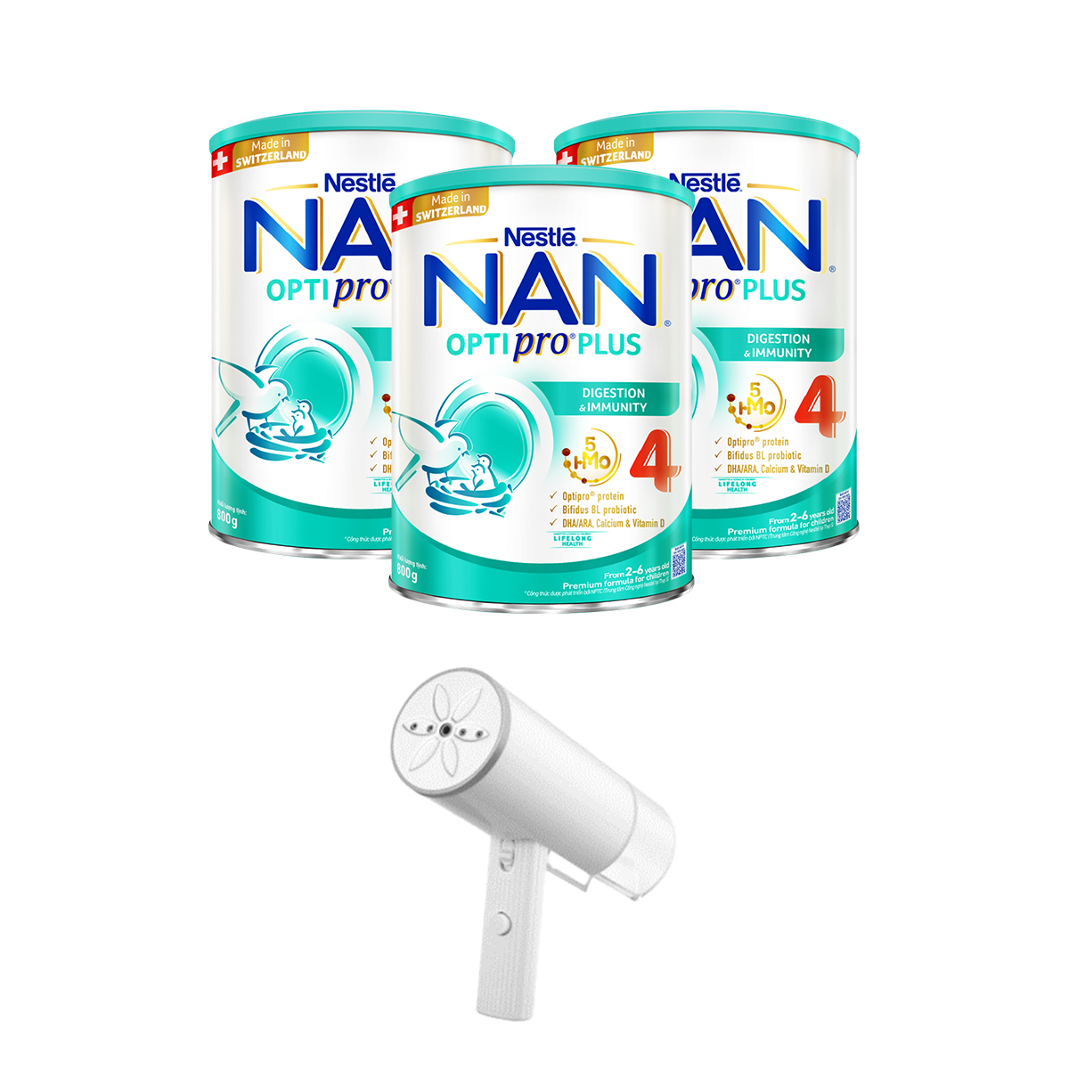 Bộ 3 lon Sữa bột NAN OPTIPRO PLUS 4 Nestle Bé 2-6 tuổi 800g/lon Giúp tiêu hóa tốt