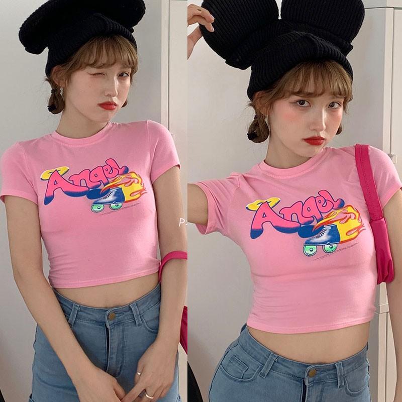 Áo Thun Ngắn Tay In Họa Tiết Xinh Xắn Dành Cho Nữ