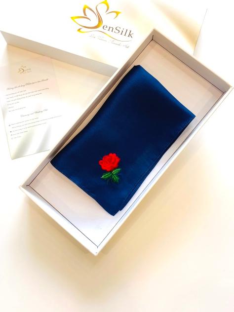 Khăn Tay Thêu Hoa Hồng SenSilk - Rose Hand-Embroidered Silk Handkerchief