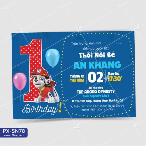 Thiệp thôi nôi – sinh nhật theo yêu cầu Pluxi