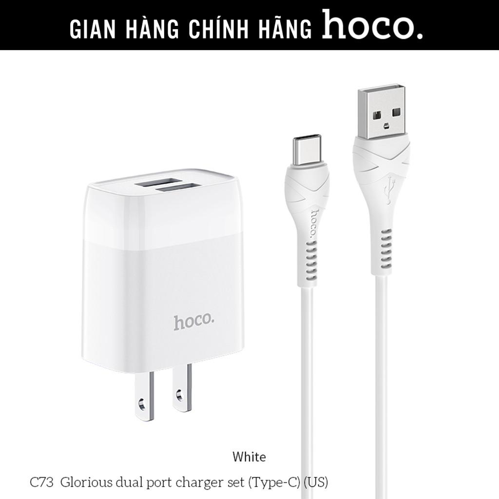 Củ sạc, bộ sạc 2 cổng USB Hoco C73 5V/2.4A Type C, Micro USB dành cho android, samsung, oppo, vivo,. hàng chính hãng