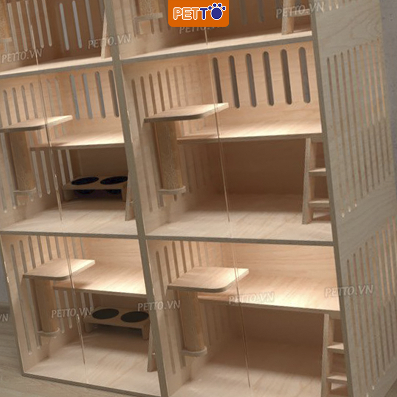 Tủ mèo bằng gỗ - tủ cho mèo nhiều ngăn SANG TRỌNG kết hợp đồ chơi dành cho 1 - 6 bé mèo BẢO HÀNH 1 NĂM HT003