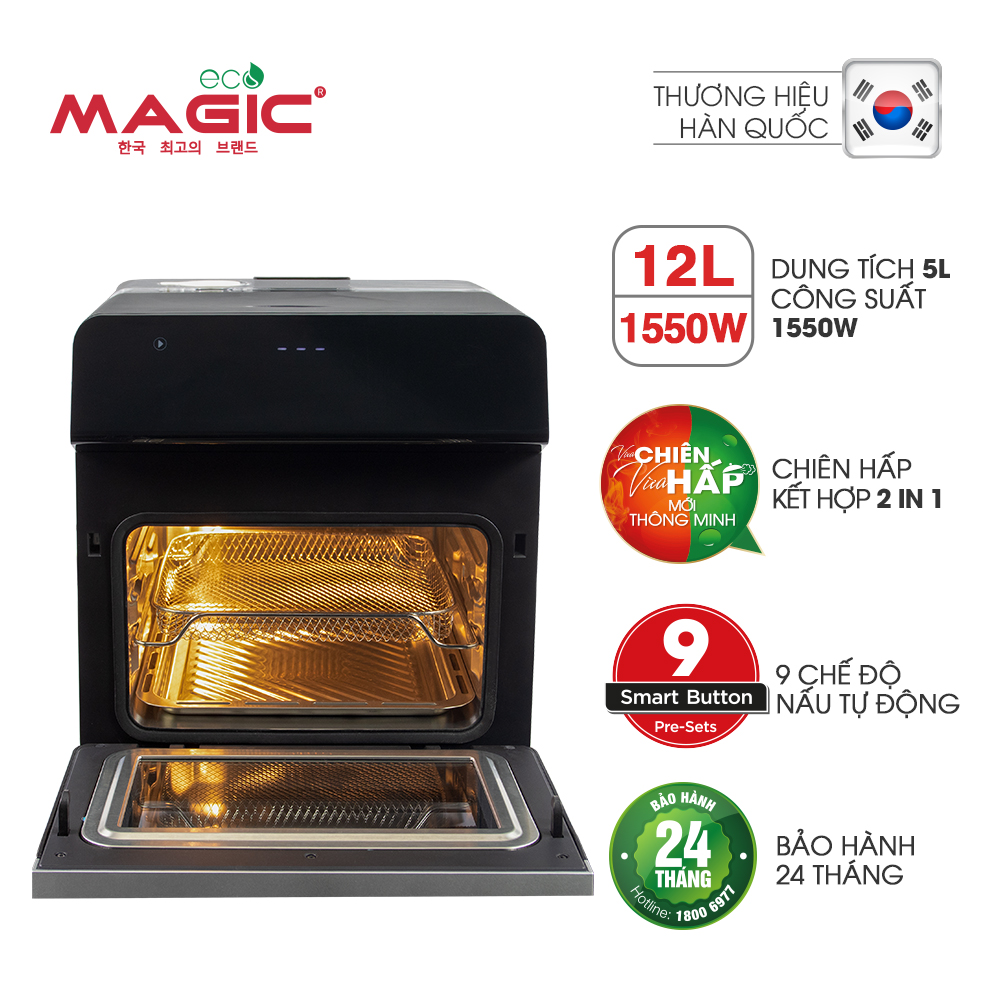 Nồi chiên không dầu kết hợp hấp Magic Eco S12 12L - Hàng chính hãng