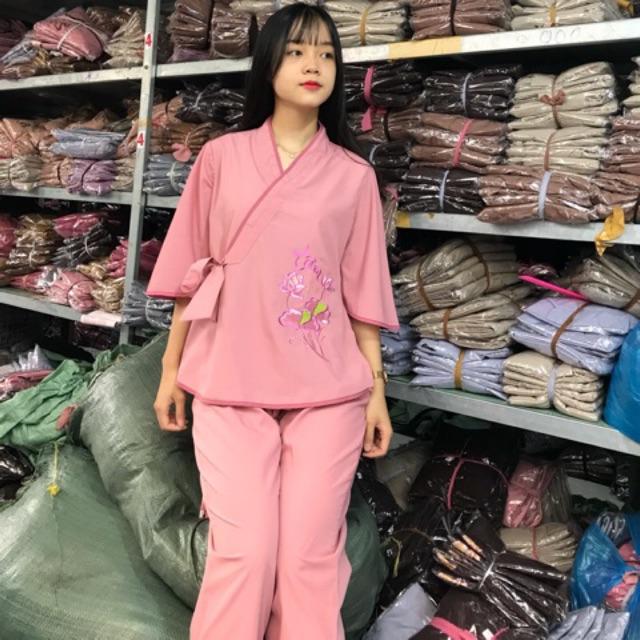 Bộ đồ đi chùa vạt chéo thắt nơ