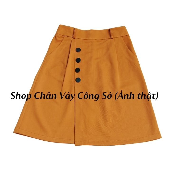 Chân váy xòe công sở lưng cao thiết kế nút trẻ trung vải kaki thun co giãn Shop váy công sở Bigsize VX0001