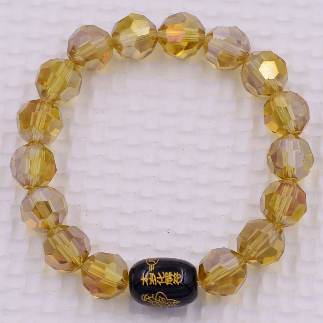 Vòng chuỗi đeo tay pha lê vàng đậm cắt giác 10 ly charm giải thái tuế phù, vòng chuỗi phong thủy, giải năm hạn thái tuế