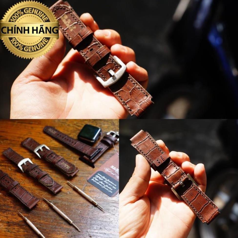 DÂY ĐỒNG HỒ DA THẬT VÂN CÁ SẤU NÂU - CHÍNH HÃNG RAM LEATHER .