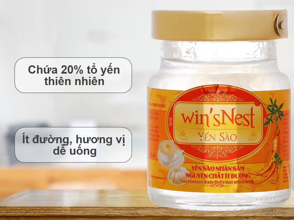 Thùng 72 lọ Yến sào wins'Nest 20% chưng sẵn nguyên chất nhân sâm ít đường (70ml/lọ)