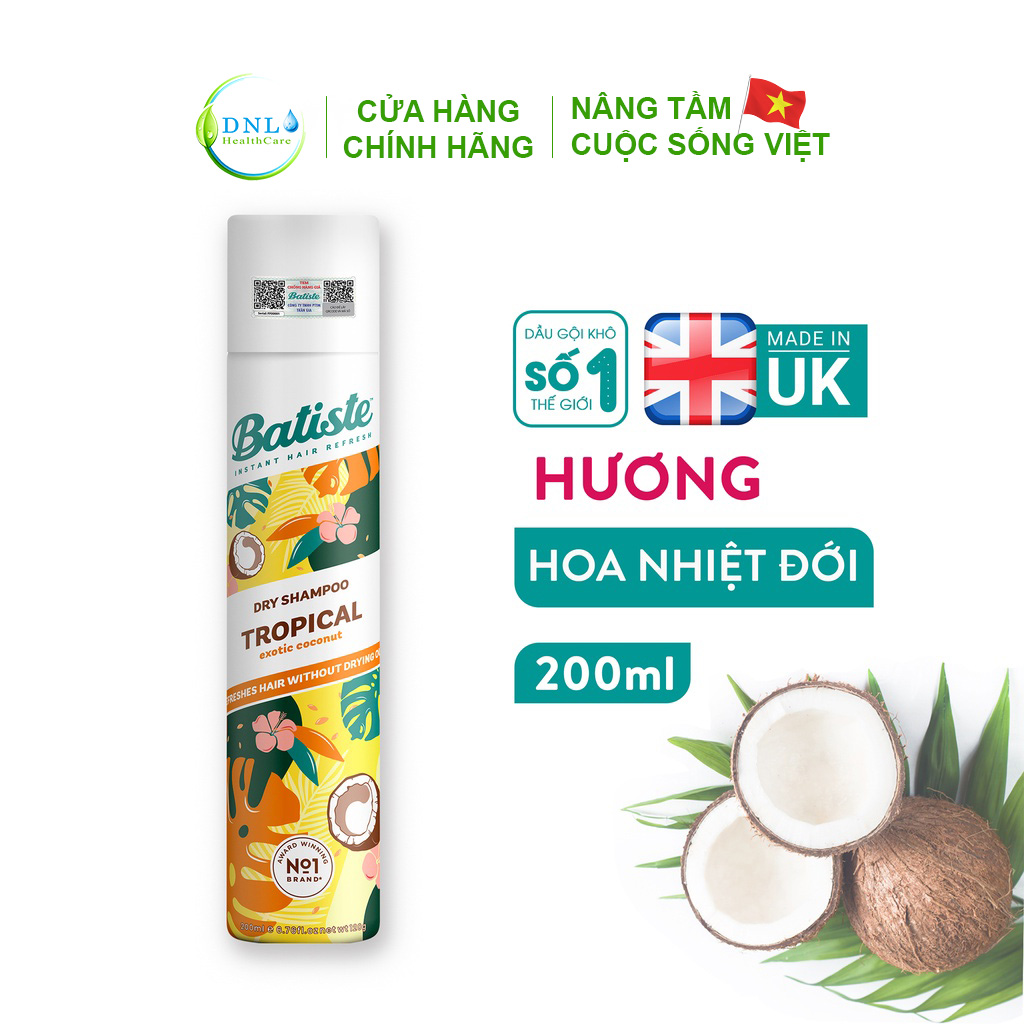 Dầu gội khô Batiste Dry Shampoo 200ml Hết Ngứa, Hết Bết Dính Tóc Bồng Bềnh Tức Thì