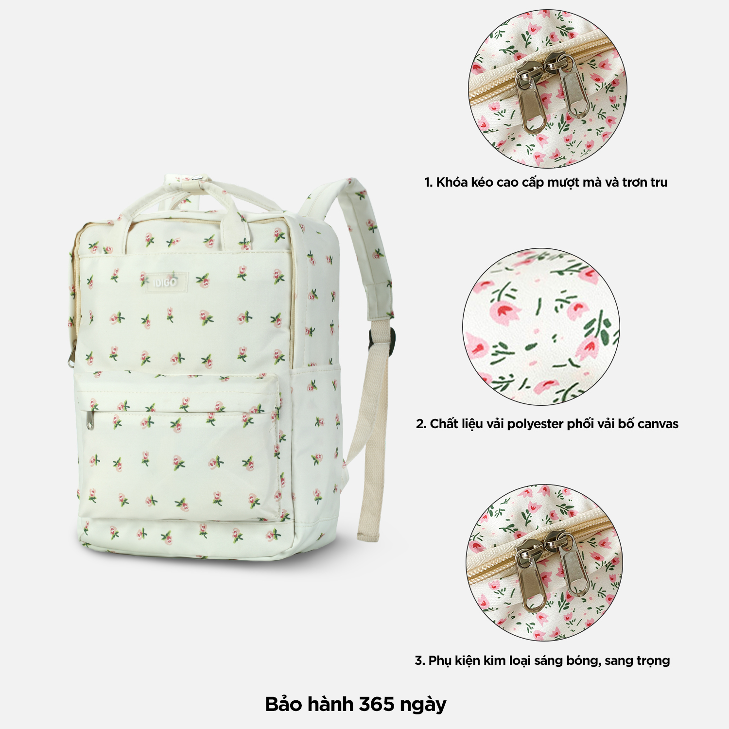 Balo laptop nữ 14 inch công sở, ba lô sinh viên đựng máy tính vải Polyester hoạt hình dễ thương IDIGO FBP6 - 3393