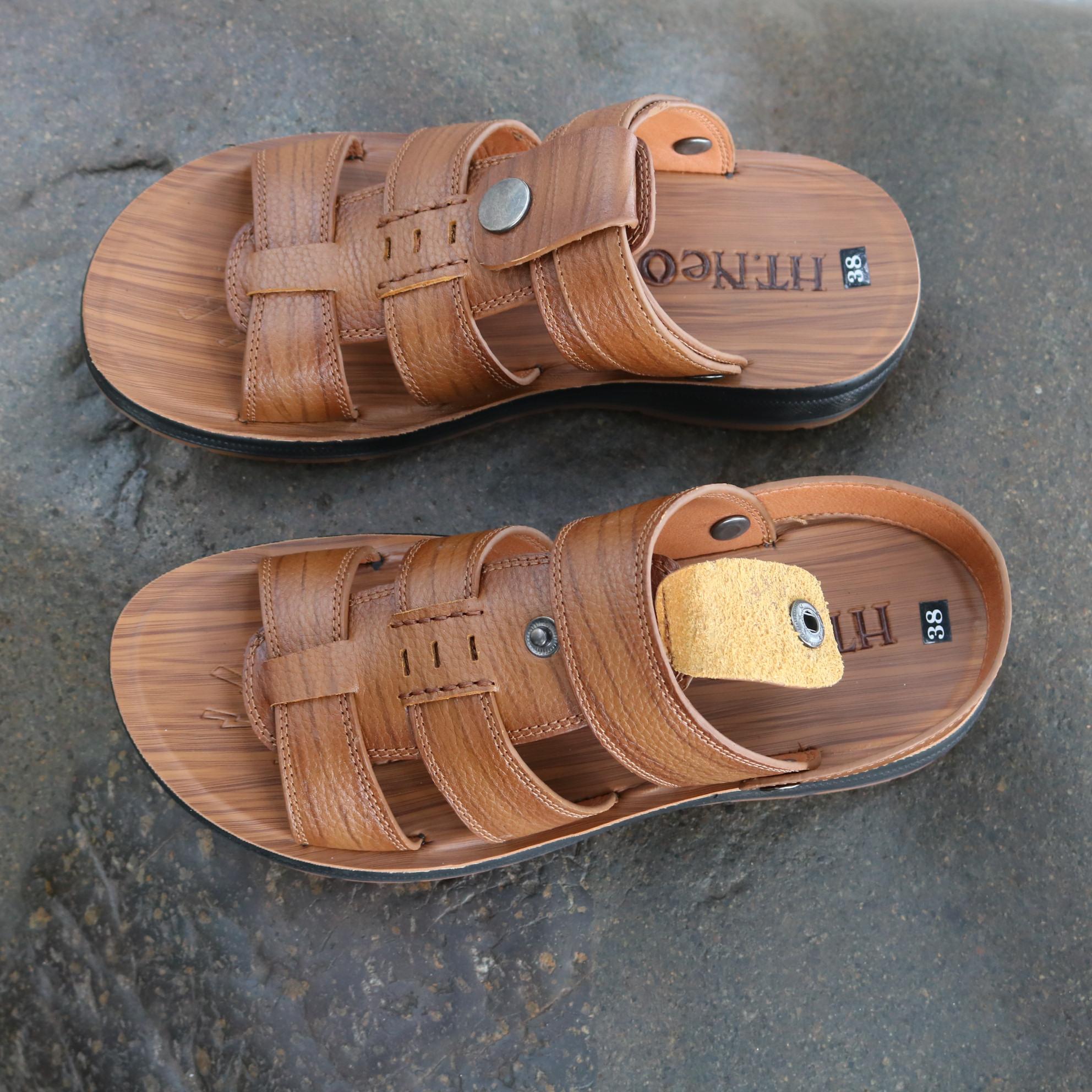 Sandal nam đế cao - Sandal nam HT.NEO 100% da bò tự nhiên, kiểu dáng và màu sắc nổi bật, quai da siêu bền chắc SD96 ):