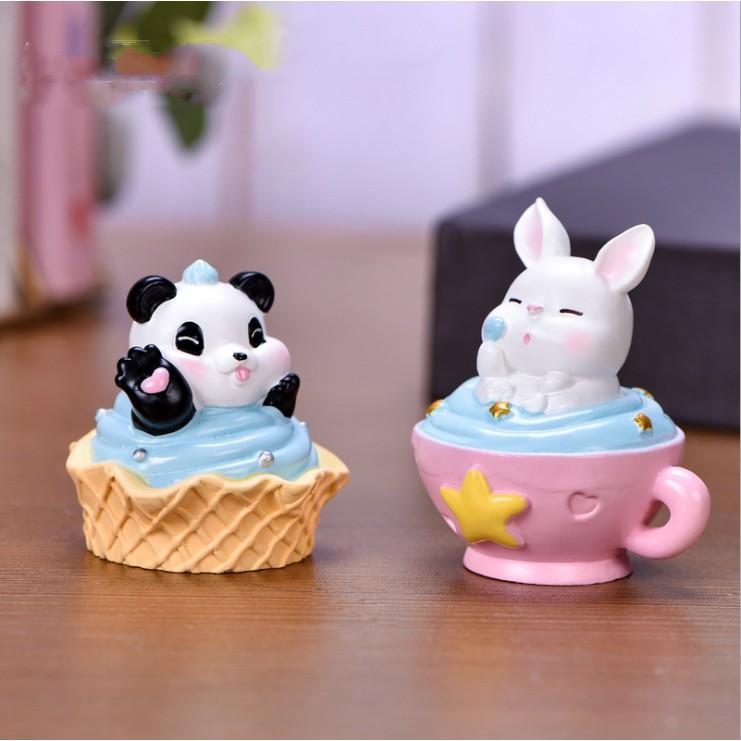 Chuyên Charm * Charm tách trà, cốc kem, bát mỳ với mẫu thú đáng yêu (Panda, Shiba, Rabbit và Rat) dùng làm móc khóa, DIY